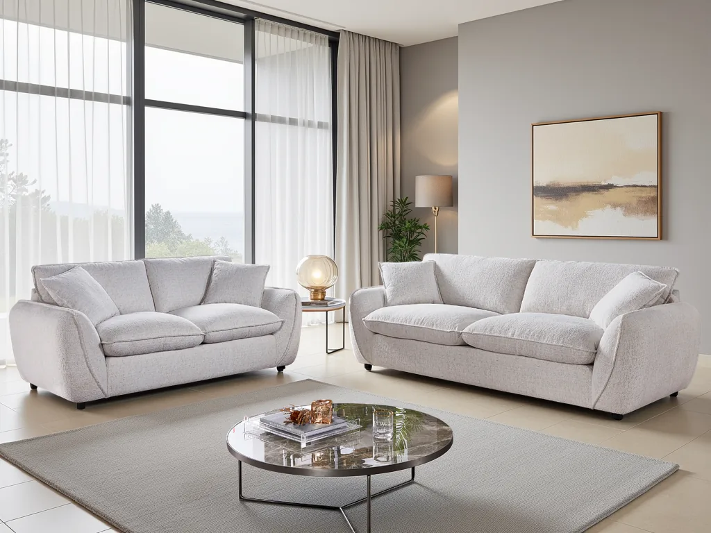 Beehive Berlin beige sofa set in a bright contemporary living room